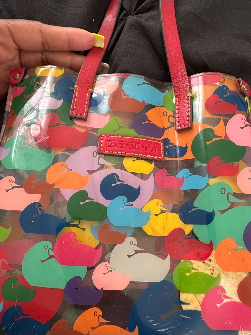 Dooney & Bourke Multicolor Duck-Print Clear Tote with Pink Straps